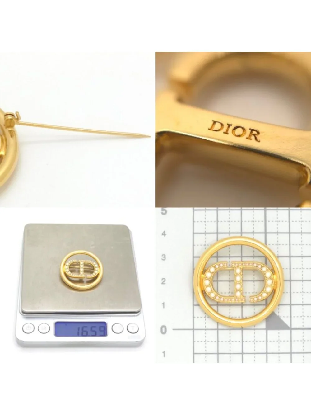 Dior 30 Montaigne CD Brooch Resin Pearl CD Signature Gold-Tone Metal